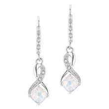 Geschaffenes Opal und Diamant-Sterlingsilber baumeln Ohrringe Großverkauf